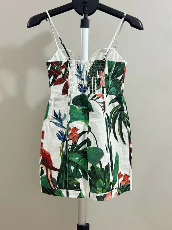 NWOT Farm Rio Midnight Macaw Fiesta Linen Sleeveless Mini Dress Size L - Image 12