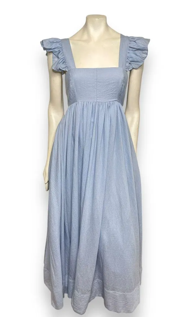 Mable Powder Blue Ruffle Flutter Sleeve Square Neck Tie Back Cut-Out Maxi Dress - Image 2