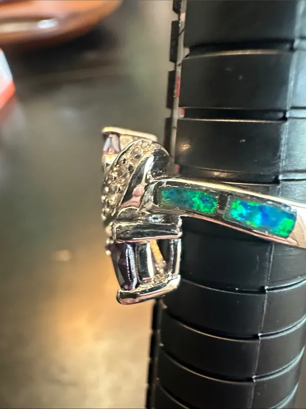 Sterling Silver Purple Amethyst & Crystal Swirl Ring with Teal Accents- Size 7 - Image 6