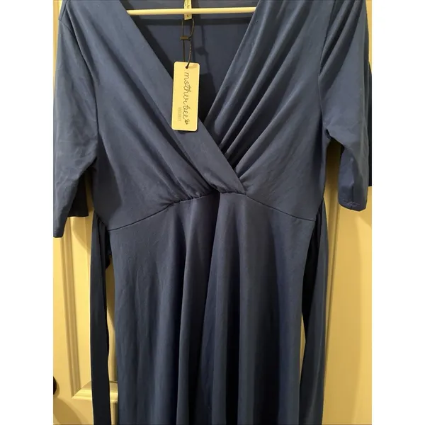 Mother Bee Maternity Womens Midi Dress Stretch Size Large Royal Blue - Image 4