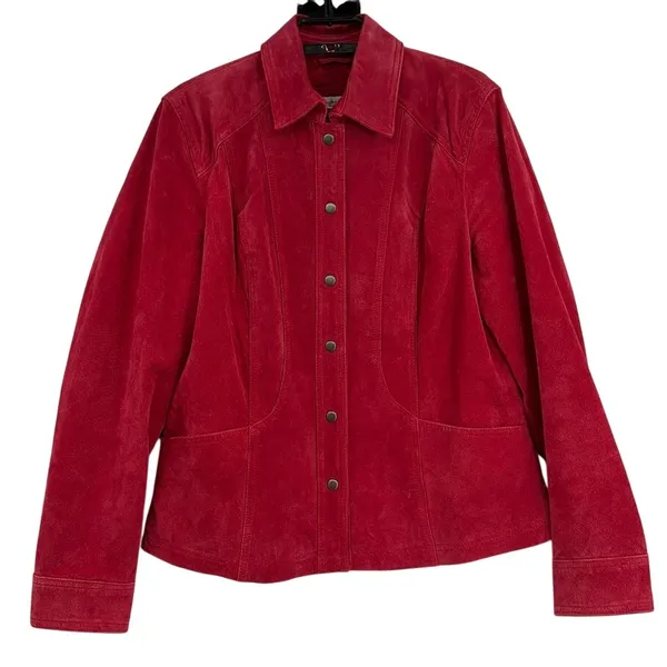 Coldwater Creek Y2K Suede Jacket Sz M Red Boho Western Snaps Cottage Ranchcore - Image 2