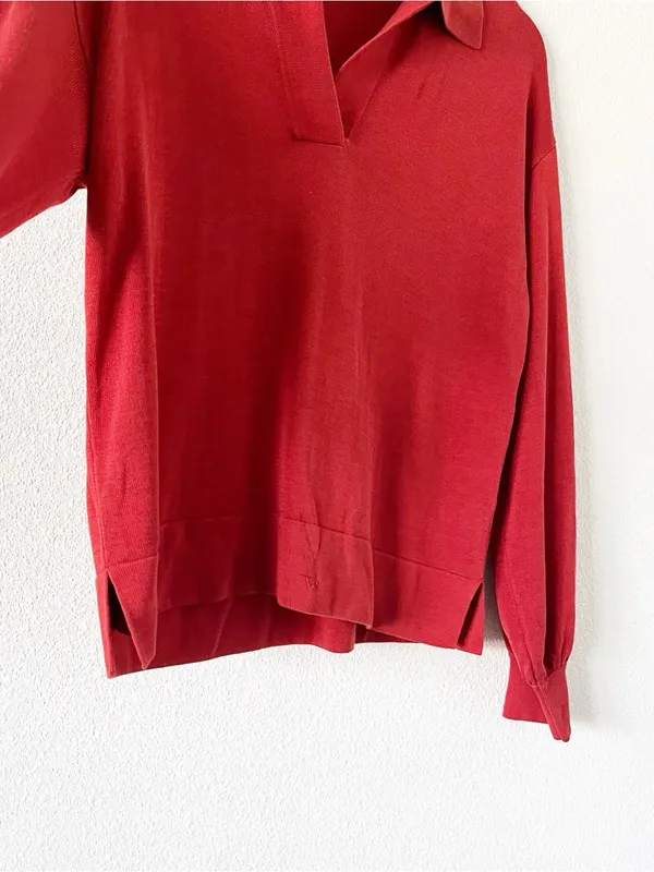 Peter Millar Goldie Red Silk Blend Collared V-Neck Sweater Pullover - Image 5