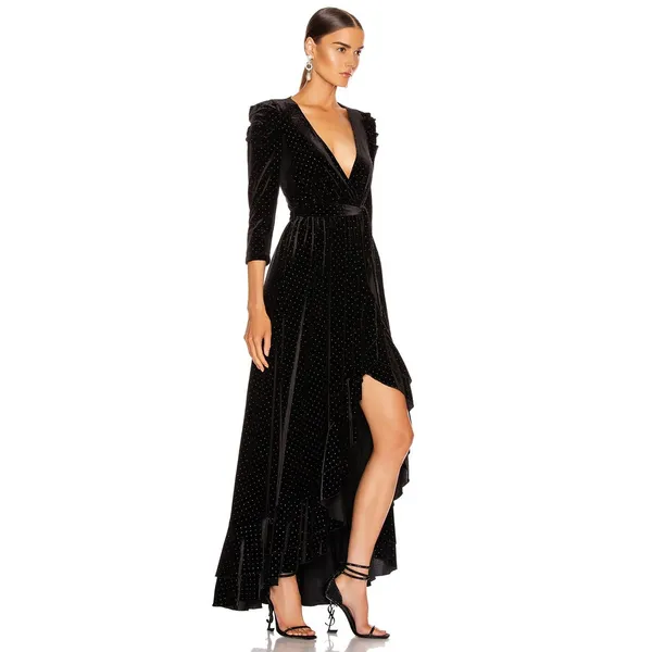 Retrofête Flora Black Velvet Polka Dot Wrap Dress Women’s Size Small - Image 14
