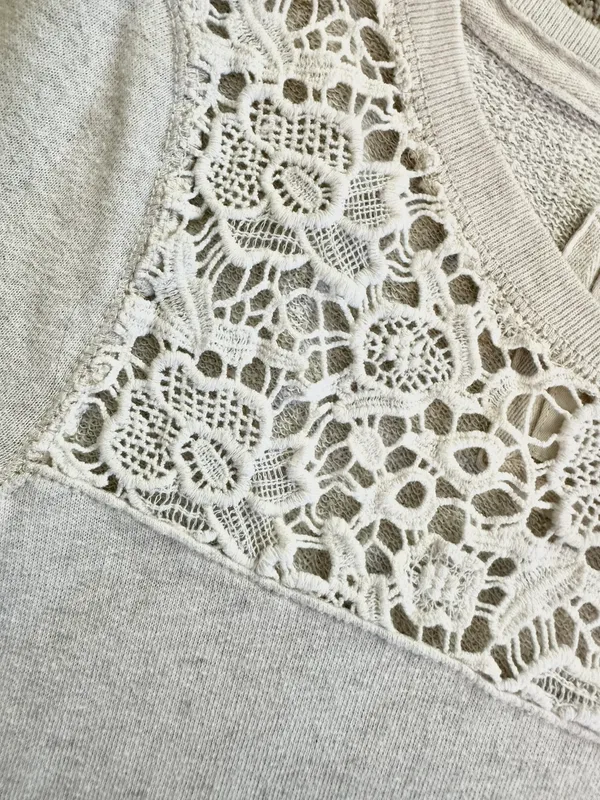 Abercrombie & Fitch Lace Crewneck Sweatshirt Cream Small - Image 5