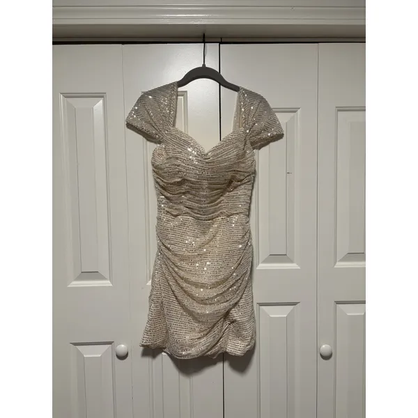 Sequin Ruched Mini Dress Size 6 Elegant Party Dress - Image 2