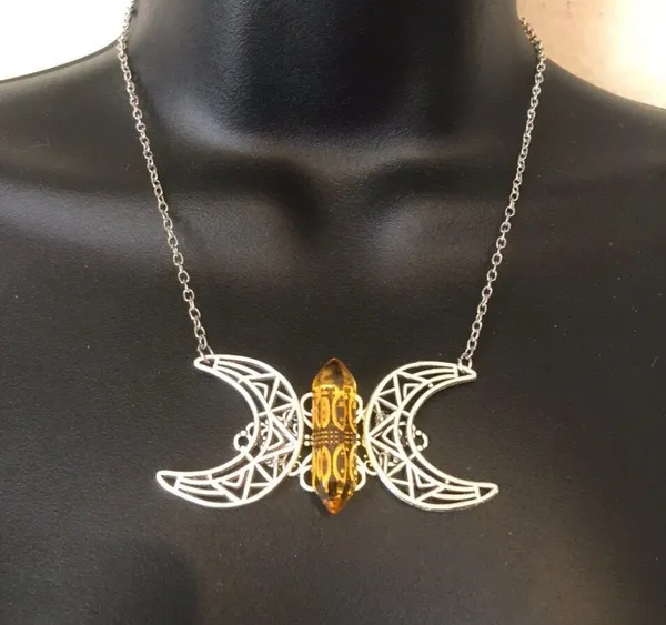 Citrine Crystal Crescent Necklace - Image 2