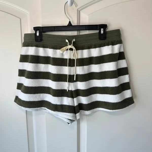 Outerknown High Tide Striped Terry Shorts Green White‎ Lounge Organic Cotton L - Image 2