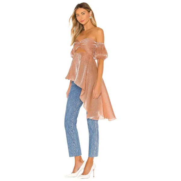 LOVERS + FRIENDS Rola Asymmetrical Off-Shoulder Top, Peach Pink, Small - Image 3