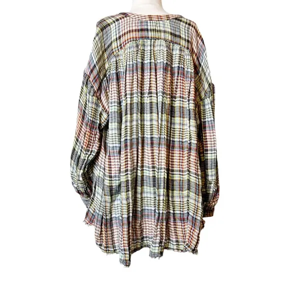 Free People Come On Over Plaid Top Oversized High Low Button‎ Front Blouse Small - Image 9