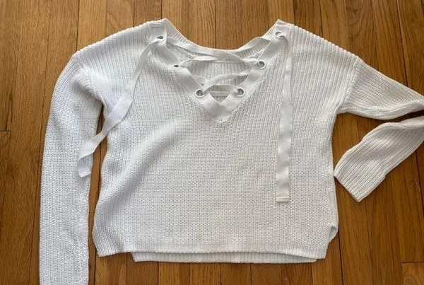 GARAGE Size XS/TP White Crop Knit Sweater - Image 2