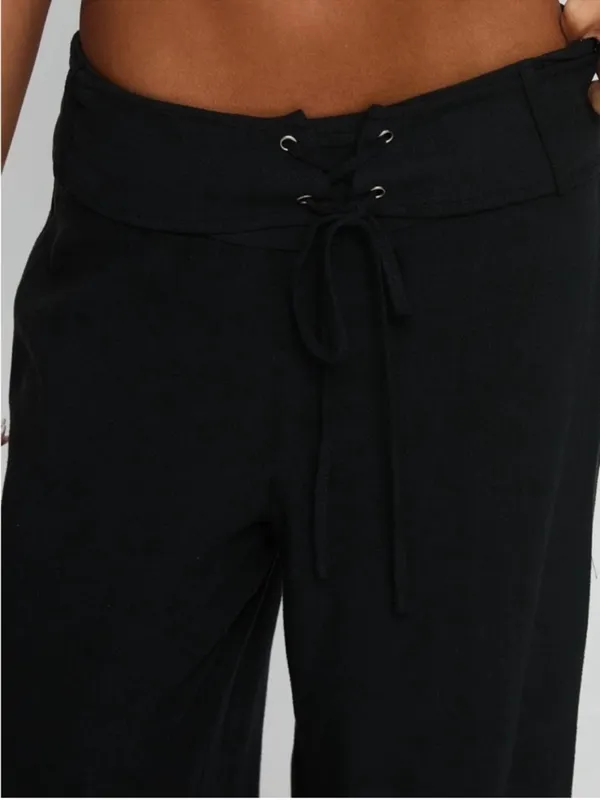 Princess Polly Raymonde Pants 6 Black Minimalist Linen Soft Girl Trendy Chic - Image 6