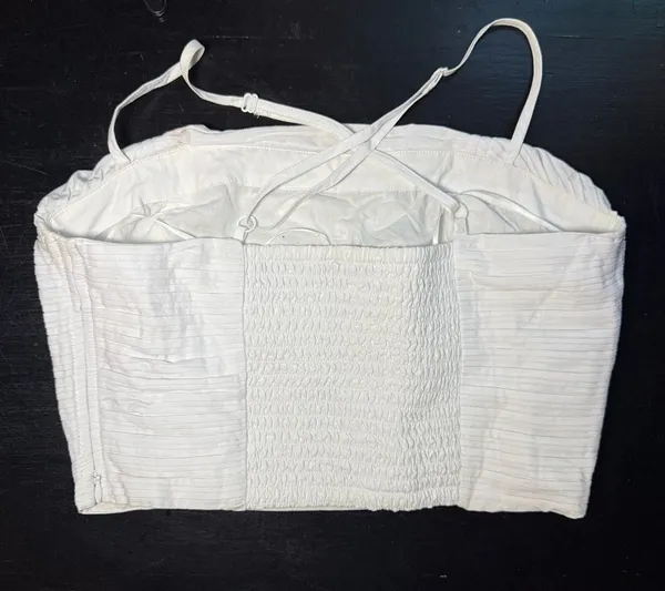 Madewell Women's White Pleated Cotton Poplin Crop Top with Side Zipper - Image 3