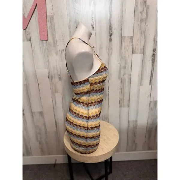 Derek Heart Lace Mini Dress Size Medium Striped Bodycon Halter Criss Cross Back - Image 4