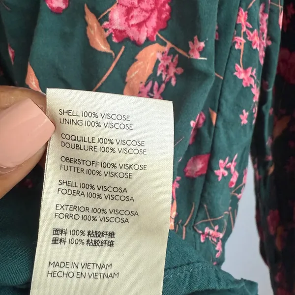 Free People Floral Mini Babydoll Dress Button Front Long Sleeve Green Pink M‎ - Image 9