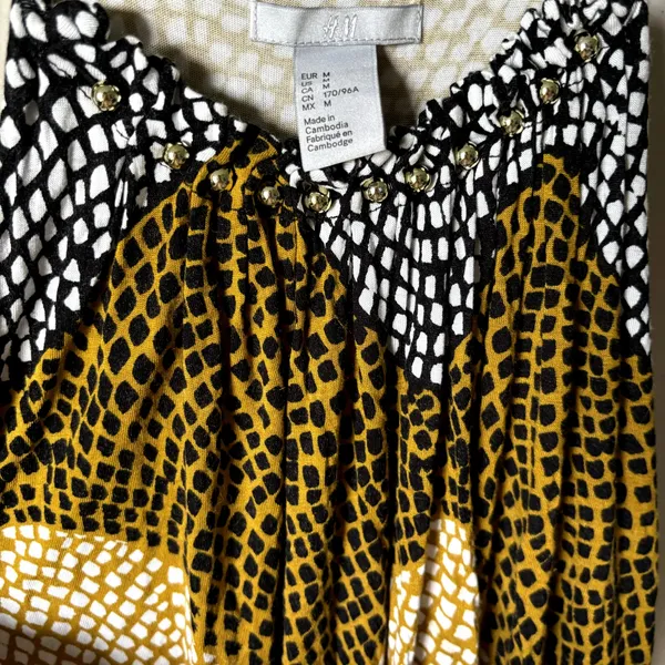 H&M Brown Animal Print Tiered Maxi Dress Sz M - Image 6