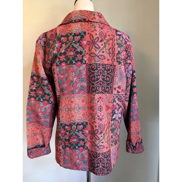Boho Patchwork Tapestry Jacket Red Pink Floral Paisley whimsi dqinty VTG Blazer - Image 5