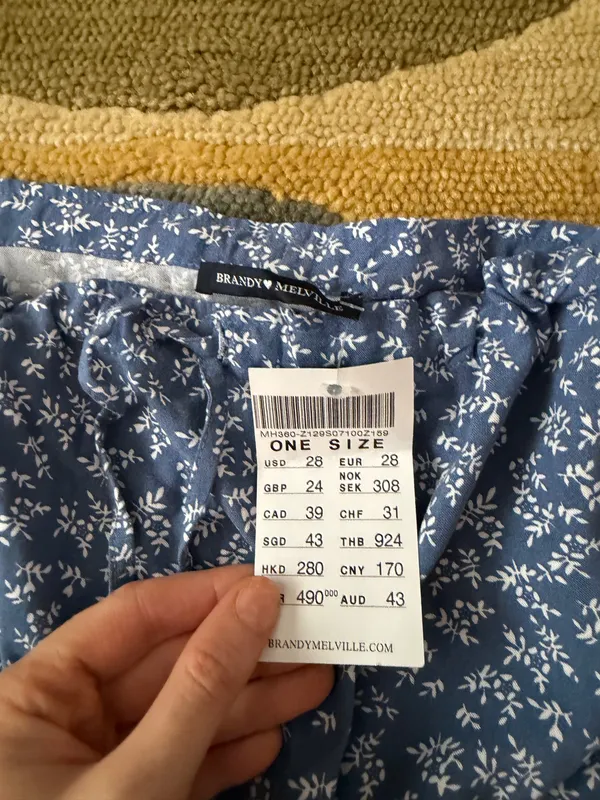 NWT Brandy Melville Blue White Floral Print Drawstring Low Rise Mini Skirt OS - Image 3