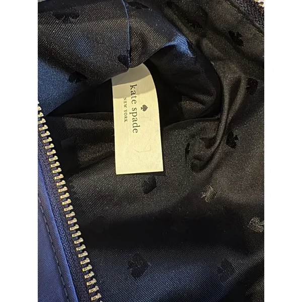Kate Spade New York Nylon Tote Bag Navy Black Leather Straps Large - Image 3