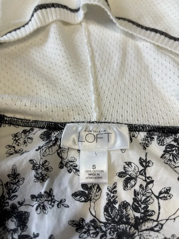 LOFT Plunging V-Neck Waffle Thermal Pullover Hoodie Black Contrast Trim Size S - Image 5