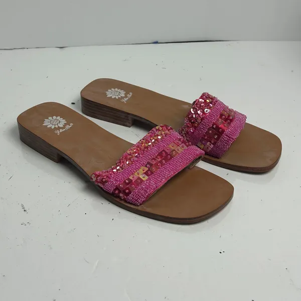 Yellow Box Naples Pink Beaded Sequin Embellished Square Toe Slide Sandals size 9 - Image 2