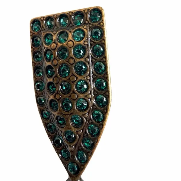 Vintage Maltese Cross Emerald Rhinestone Drop Brooch - Image 4