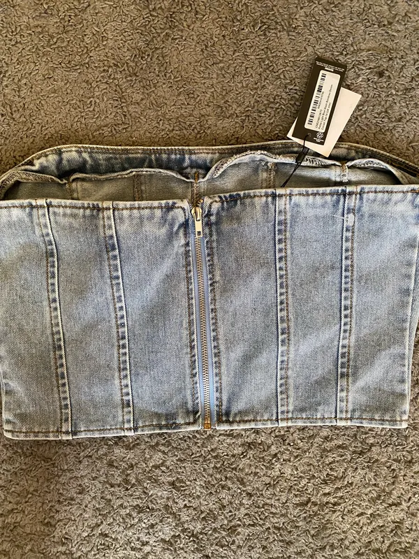 Pretty Little Thing -Denim Strapless Corset Top - Light Blue size 10 petite - Image 3