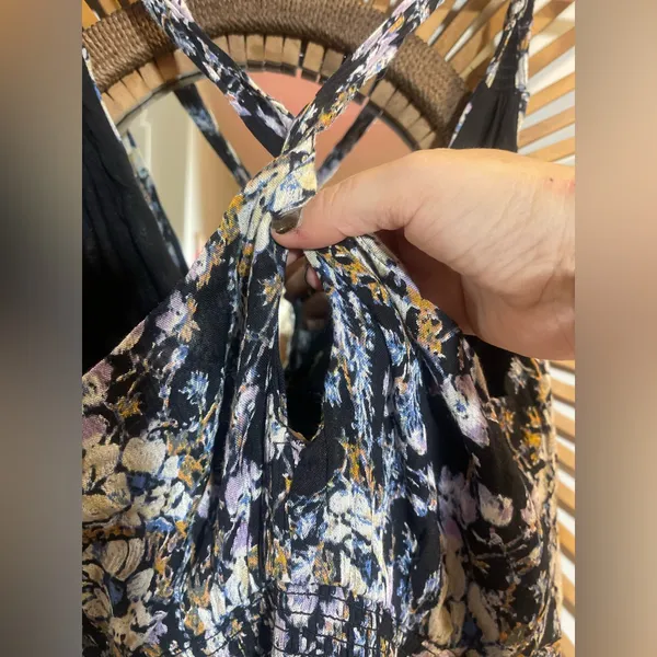 Free People Washed Ashore Black Floral Criss Cross Back Mini Dress Whimsigoth - Image 9