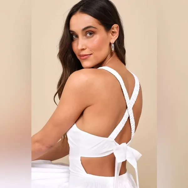 Lulus Strolling Sicily White Pleated Backless Midi Dress With Pockets - Image 4
