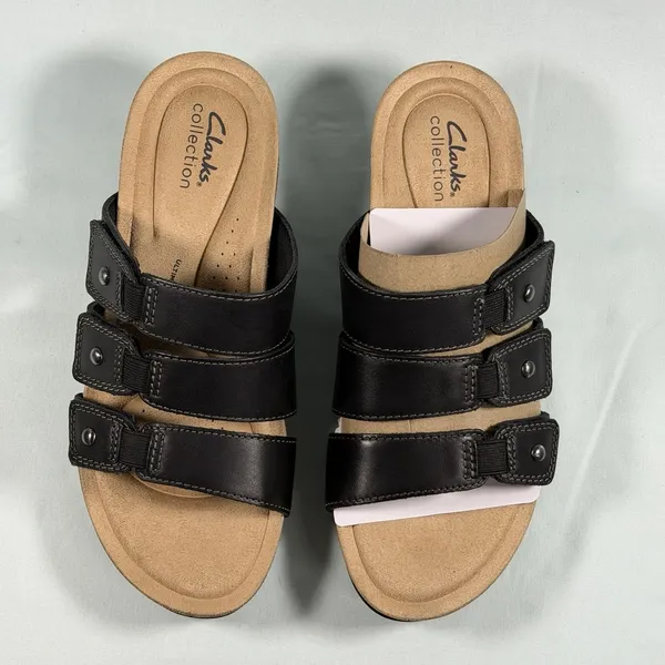 Clarks Size-8.5M Womens Calenne Lily Black Leather Casual Sandals Shoes‎ - Image 9