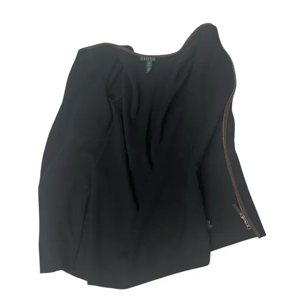 LAUREN RALPH LAUREN Black Cotton Knit Jacket Brown Faux Suede Trim Size Medium - Image 6
