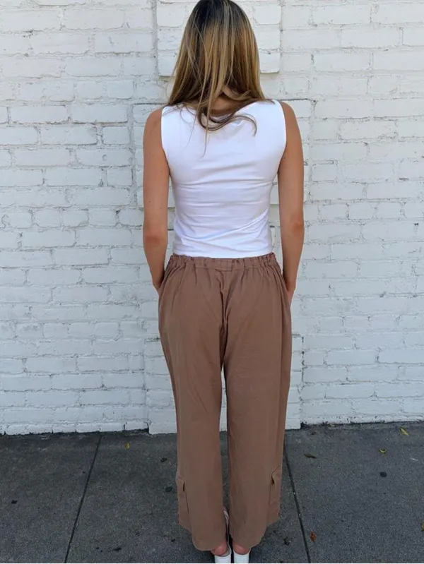 Vtg Tan wide leg capri cargo pant drawstring waist sz XL #y2k #outdoors #retro #utility - Image 4