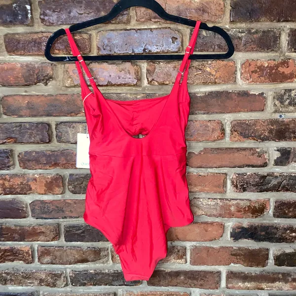 NWT Quince Cherry Red Italian Cut Out One-Piece Swimsuit Women's Size Small - Image 8
