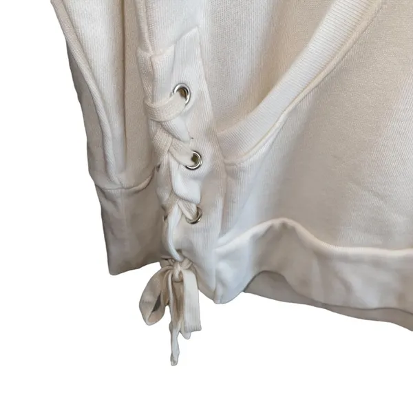 Gap Ivory Hooded Sweatshirt Small Lace Up‎ Side Hoodie Soft Cozy Pullover - Image 2