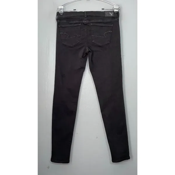 American Eagle Size 4 Black Stretch Distressed Denim Jeans Jegging Skinny Emo - Image 4