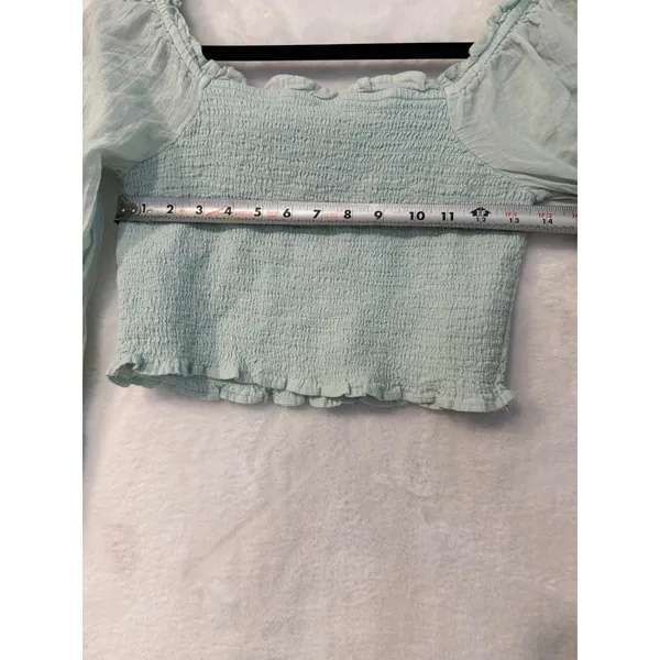 Aerie Smocked Crop Top Womens Small Mint Green Long Sleeve Boho Ruffle Blouse - Image 5
