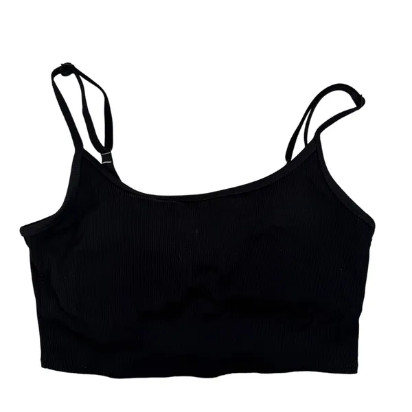 Aerie Sz L‎ Real Good Scoop Neck Ribbed Bralette Black Padded Pullover Seamless - Image 2