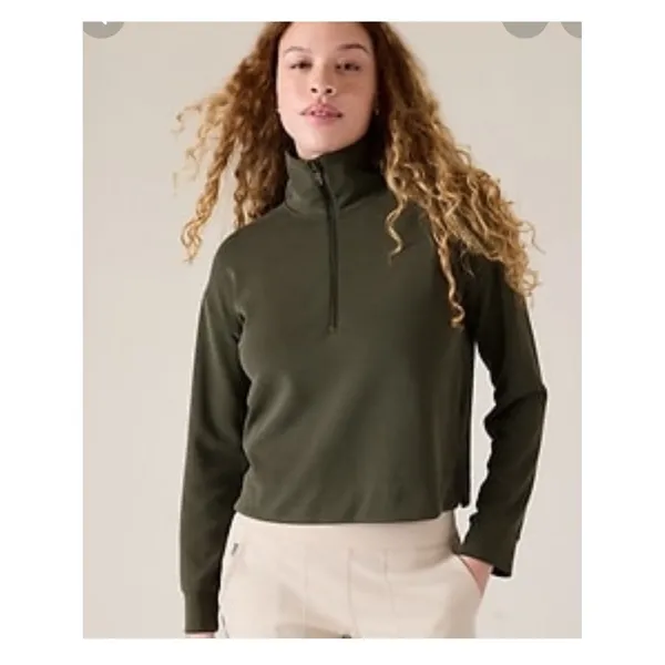 Athleta Seasoft 1/2 Zip Pullover Women's XS Green Cozy‎ Athleisure - Image 4