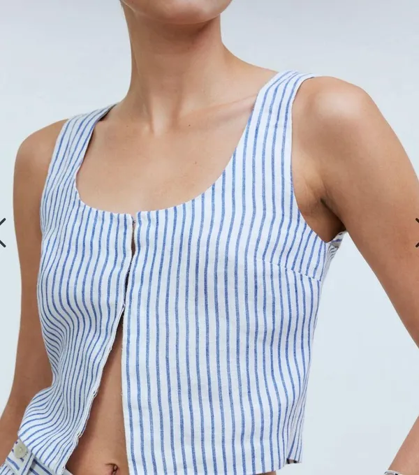 Madewell Scoopneck Crop Tank in 100% Linen in Bluestone Size 2 NWT - Image 5