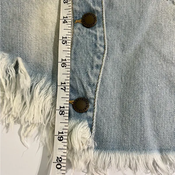 Retrofête Maeve Distressed Denim Mini Skirt Asymmetric Light Wash L - Image 12