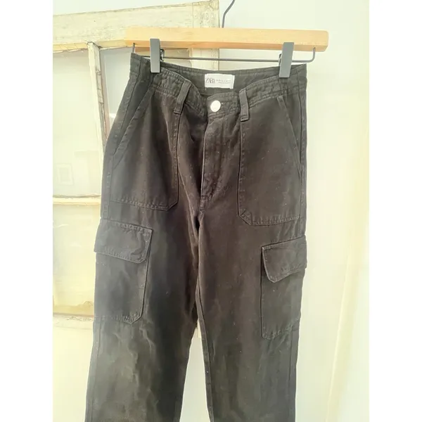 Zara TRF Straight Black Cargo Pants Women's Size 0 Y2K Revival Utility‎ Fashion - Image 5