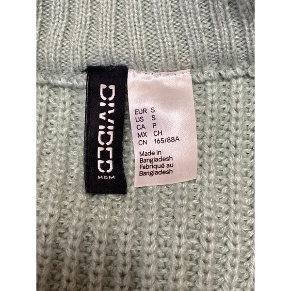 H&M Women's Green Cable Knit Ribbed V Neck Button Up Cardigan Sweater Top Size S - Image 5
