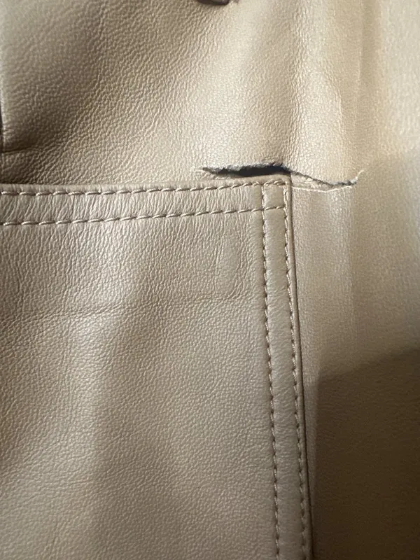Camila Coelho Womens M 100% Lamb Leather Pants NWT Snap Detail Tan FLAWED - Image 6