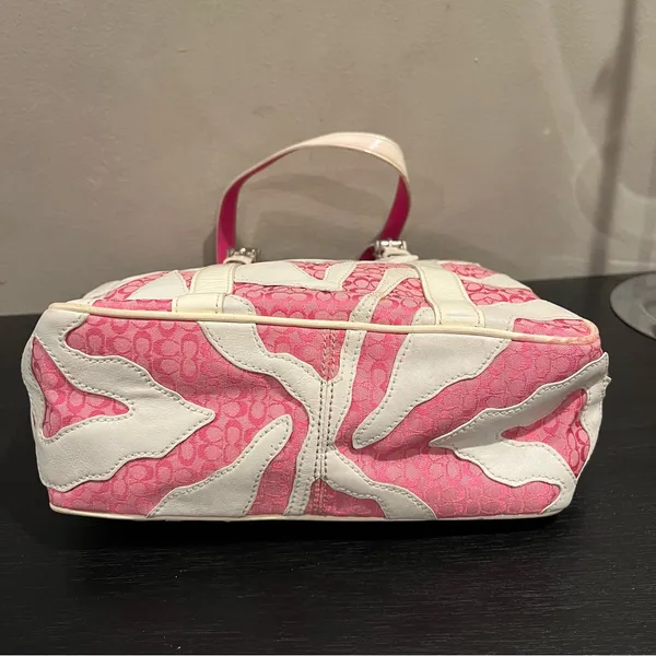 Coach Rare Limited Edition Pink White Zebra Patchwork Tote Shoulder Bag Purse - Image 5
