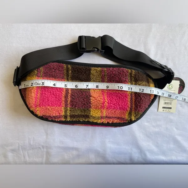 Women’s hands‎ free rectangular fanny pack pink plaid - Image 5