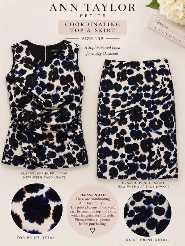NEW Ann Taylor Petite Ivory Abstract Floral Top & Pencil Sk - Image 9