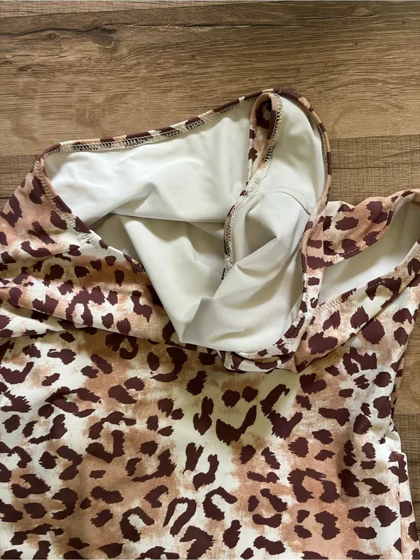 aerie Leopard Print Cutout One-Piece Swimsuit - Brown/Tan Sz L - Image 12