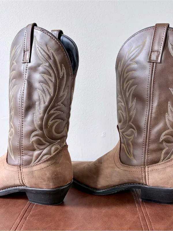 Laredo Two-Tone Brown Suede & Leather Cowboy Boots - Image 5