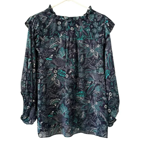 Anthropologie Maeve Floral Button Up Blouse Boho‎ Size L Pleated Ruffles Peasant - Image 2