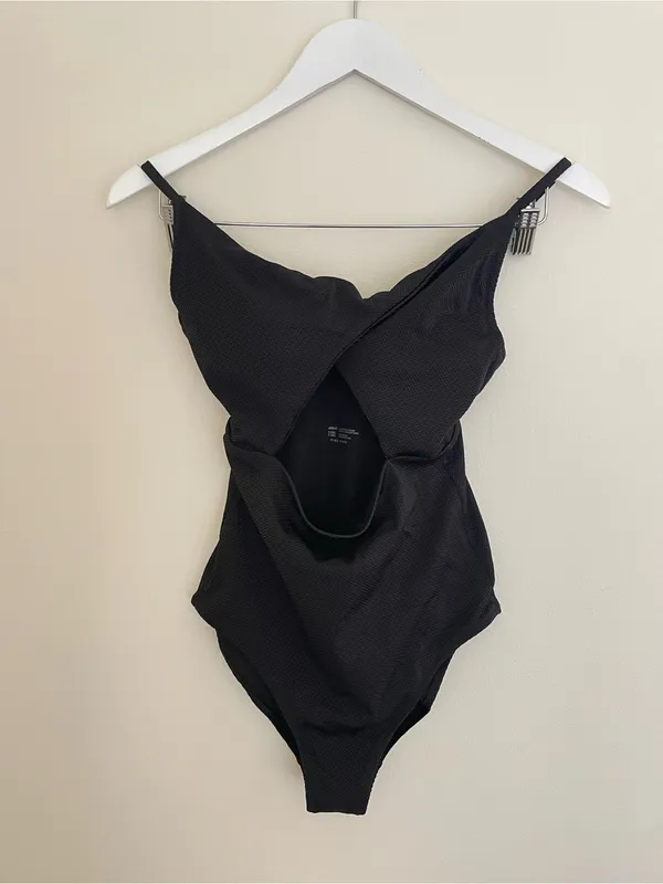 Aerie Shine Pique Twist Scoop Black Cutout One Piece Swimsuit Small Long - Image 2