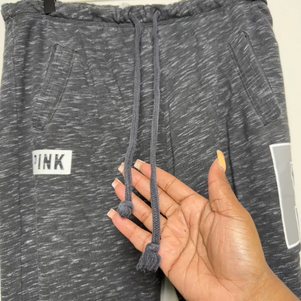 PINK Victoria's Secret y2k Women Cotton Sweatpants Small Gray Wide‎ Leg Baggy - Image 3